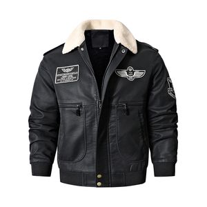 Jaquetas masculinas Homens Bomber Motocicleta Jaqueta De Couro Vintage Marrom Militar Vôo Casaco Inverno Fleece Faux Couro Pigskin Plus Size Jaqueta 230824