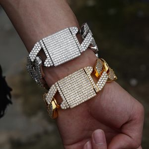 Bangle 30mm Big Heavy Hip Hop 5a CZ Stone Paled Bling Iced Out Solid Rhombus Cuban Miami Link Chain Armband för män Rapper Jewely 230824