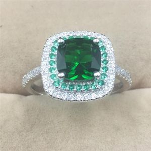 Ringos de cluster REAL SOLID SOLID 925 Casamento de prata esterlina para mulheres Luxo 4ct quadrado verde pedra gemed ingagement ring ring ring jewelless presente