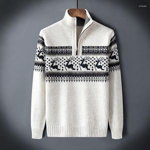 Erkek Sweaters Erkekler Kış Vintage Mock Boyun Sweater Pullover Sonbahar Günlük Jacquard Sıcak Yarım Zip Noel Örgü Tops