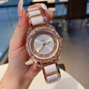 Brand Watches Women Girl Beautiful Crystal Diamond Stahl Metal Steel Band Quarz Armband Uhr R193325s