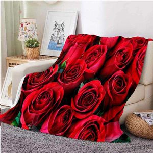 Decken rote Rosen Flanellwurf Wurf Decke Valentinstag Romantische Blumendecke für Bettsofa Couch Super weicher leichter König in voller Größe R230824