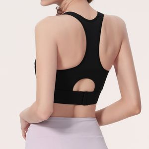 Lu Yoga Bra Sports Roupa Definição Tanque de fitness Tops Mulheres de alta resistência à prova de choque de três fileiras Elasticidade da fivela rápida seca respirável traseiro oco com ginástica de ginástica de ginástica preto