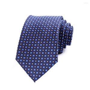 Bow Ties 7CM Mens Necktie Blue W/ White Polka Dots Plaids Ascot For Man Wedding Polyester Silk Cravat Business Party Corbatas Para