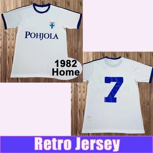 1982 Финляндия сборная мужские футбольные майки ретро #7 Домашняя белая футбольная рубашка с коротким рукавом для взрослых