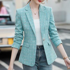 Women's Suits Women Fashion Plaid Tweed Small Fragrant Blazer Coat Vintage Long Sleeve Flap Pockets Female Outerwear Chic Femme