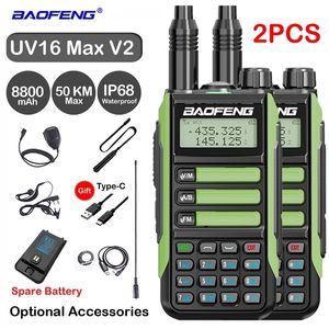 Walkie Talkie 2st Baofeng UV16 MAX V2 IP68 Vattentät högeffekt HAM CB Radiouppgradering av UV9R UV5R Pro Tvåvägs 50 km Range 230823