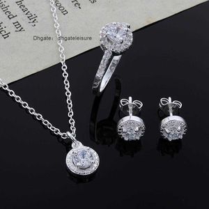 Pendant Necklaces Silver Plated Ear Studs Necklace Opening Ring Crystal Jewelry Earring Solid Noble Fashion Rings Elegant For Women GirlPend