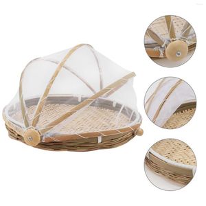 Dinnerware Sets 3 Pcs Round Dustpan Bamboo Ware Basket Sieve Outdoor Cover Tray Woven Container Weaving