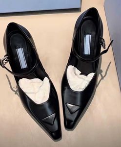 PD Tıknaz Topuk Elbise Ayakkabı Üçgen Renk Kalın Topuk Kalın Yüksek Topuklu Ayakkabı, 2023'ün erken ilkbaharında yeni sığ ağız Noktalı Mary Jane Single 230201