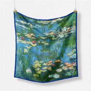 Eşarplar 53cm Monet Yağlı Boya Su Zambakları Gölet İpek Eşarp Kadınlar Square Şalları Fulard Bandana Saç