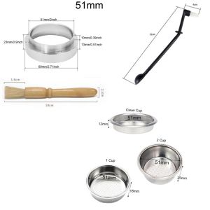 コーヒーフィルターコーヒーフィルター用の底なしのポータフィルター投与リング付き51mm 3角度調整可能タンパー2カップバスケット350ml泡立ちLL