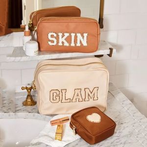 Cosmetic Bags Cases Customize DIY Letters Patch Heart Pearl Nylon Durable Waterproof Pouch Makeup Case Travel Bag 230823