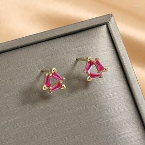 Stud Earrings UILZ Geometric Splicing Triangle For Women Minimalist Temperament Pink Zirconia Earring Evening Party Jewelry