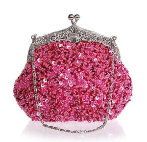 Kvällspåsar högkvalitativa rosa damer pärlstav paljett bröllopspåse koppling handväska brud party handväska mini makeup bolso 03162 n 230823