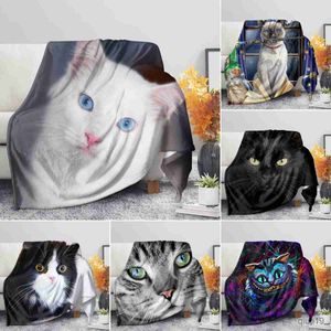 Coperte CAT CAT White Black Color Flanch Fleece Coppate lancio per il divano del letto King Full Sizet Coppata per tutta la stagione Warm Super Soft R230824