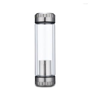 Water Bottles Double-layer High Borosilicate Glass Tea Cup Portable Drinking Filter Double-Headed