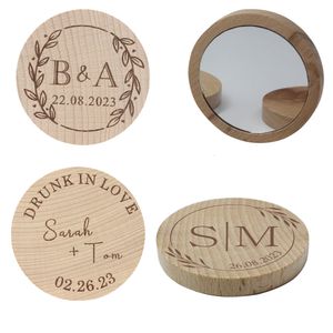 Other Event Party Supplies Personalised Wooden Mirror Engraved Portable Wooden Round Compact Pocket Mirror Bridesmaid Wedding Favors Custom Baptism Gift 230824