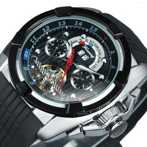 Armbandsur förutsätter utomhussport automatisk Tourbillon Mechanical Watch Men kalender silikonband kreativa män klockor toppmärke