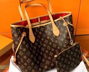 Women large desginer tote purses shoulder bag Canvas flowers grid genuine leather handbags 2 pieces high quality luxurys shopping totes bags designeu