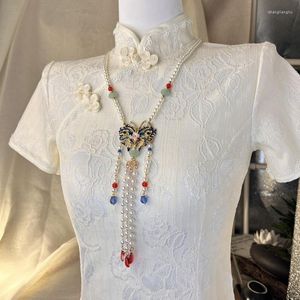 Collane a ciondolo in stile cinese Glassa blu bruciata perla bruciata Ancient Temperament Astetica collana di nappa per donne Eleganti GUARLI
