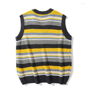 Men's Vests Jumper Large Knitwear Super Vintage Stripe V-neck Harajuku Contrast Vest Color Sleeveless Sweater Women's Pullover Mens Clothing