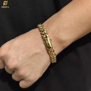 Bangle Nuoya Custom Hip Hop Cuban Chain Bracelet Men Bracelet 18k Gold Latch Bracelet 230824