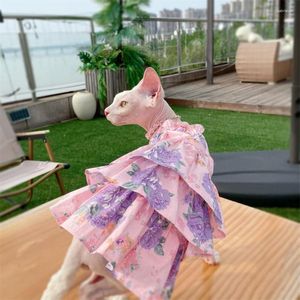 Trajes de gato vestido de bolo esfínx Lace Floral Cotton Rosa Salia para gatinhos Roupas sem pêlos Material fino macio Devon Rex Pet