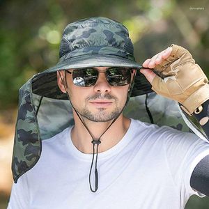 Berets Homem Chapéu de balde com xale 10 cm de larga solar solo esportivo de trabalho ao ar livre esportes anti-UV Bacia de malha respirável Panamá