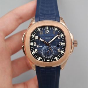 2022 5164 GMT resetid Automatisk herrklocka Rose Gold Blue Textured Dial Stick Number Markers Rubber Strap 5 Styles Watches Pur312s