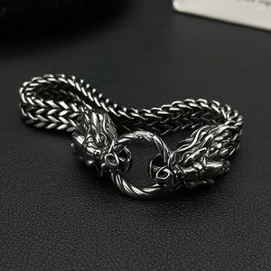 Link Bracelets Dragon Bracelet For Men Viking Silver Color Stainless Steel Braided Mesh Chain Trendy Punk Jewelry