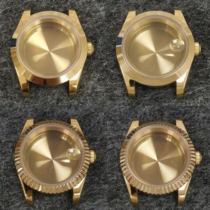 Assista Bandas NH35 Caso 39mm Vidro Safira Dourado para NH35 NH36 Movimento Peças de Aço Inoxidável Retrofitting Original 230824