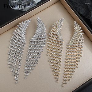 Dangle Earrings Freetry Elegant Full Rhinestone Long Tassel For Women Bijoux Shiny Wing Shaped Crystal Drop Wedding Jewelry