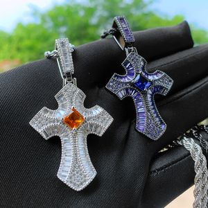 Hip Hop Punk Square Zircon Cross Pendant Necklace 18k Real Gold Plated Religion Jewelry