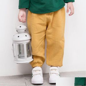 Trousers Summer Solid Color Linen Pleated Children Ankle-Length Pants For Baby Boys Pant Harem Kids Child 0347 Drop Delivery Materni Dhnhq
