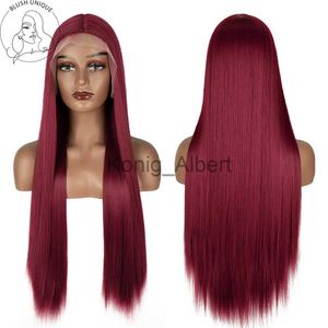 Sentetik peruklar 99J Burgundy Wig Şarap Kırmızı Düz ​​Sentetik Peruk Siyah Kadınlar için Cansız Orta Parça Isı Dayanıklı Saç Perukları Cosplay Party X0824