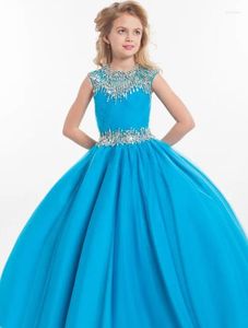 Abiti da ragazza ALLAN Girls Pageant per adolescenti illusione Cappuccio manicotto Crystal Crystal Beades Abito di fiori per bambini