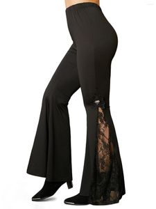 Kadın pantolon katı siyah kadınlar gotik sonbahar nakış parlaması çiçek dantel elastik bel sıska gündelik