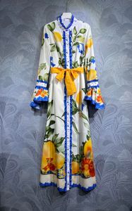 Włoski projektant, 2023 Autumn New High Neck Printed Long Dress