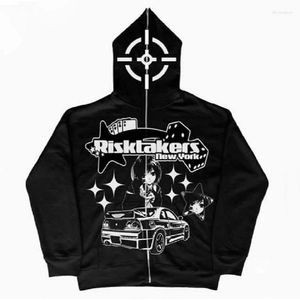 Herrtröjor 2023 Harajuku gotisk full ansikts blixtlås hoodie bilentusiaster runt sweatshirt y2k mode high street casual trend punk tops