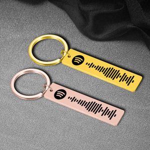 Nyckelringar Lanyards Personlig nyckelring Anpassad musik Spotify -kod Key Chains Graverad Key Chain Ring rostfritt stål Spotify -kodsmycken 230823