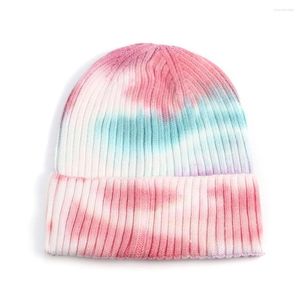 Boina tie de tinta gorro para mulheres meninas mulheres 2023 rosa roxo púrpura quente malha macia chapéu de inverno com borda larga