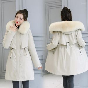 Frauen in Down 2023 Jacke Frauen Baumwollfutter Winter Parka Coat Parker Fashion plus samtdicke Kapuze mit Kapuze