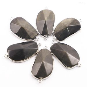 Pendant Necklaces Sell Natural Stone Oval Connector Slice Necklace Mineral Healing Silver Plated Edge Charms Diy Jewelry Wholesale 6Pcs