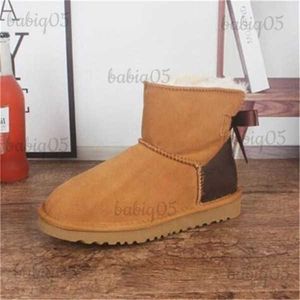 Botas de alta qualidade Aus L Bow U mulheres curtas neve macia confortável pele de carneiro manter botas de pelúcia quentes com cartão saco de pó lindos presentes 5062G T231104