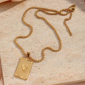 Pendants Eco-friendly Stainless Steel 18K Gold Plated Vintage Meaningful Ladies Gift Square Rose Plate Pendant Necklaces For Women