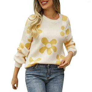 Damskie swetry kwiatowe nadruki dla kobiet mody mody sweter sweter swobodny długie rękawy na dzianiny na luźne estetyczne ubrania zimowe