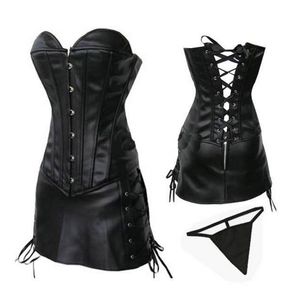 Kobiety w zakresie mody Clubwear Fashion Sukienka Słodka Seksowna skóra Pvc Overbust Bustier Corslet i boczna koronkowa mini spódnica S-6xl 294T