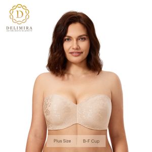 Bras DELIMIRA Women's Strapless Bra for Big Busted Minimizer Plus Size Bandeau Underwire Unlined Jacquard 230823