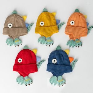 Boinas doit de inverno cartoon dinossauro chapéu de bebê boné quente menino garoto gorro elástico filhos filhos do bonnet de ouvido